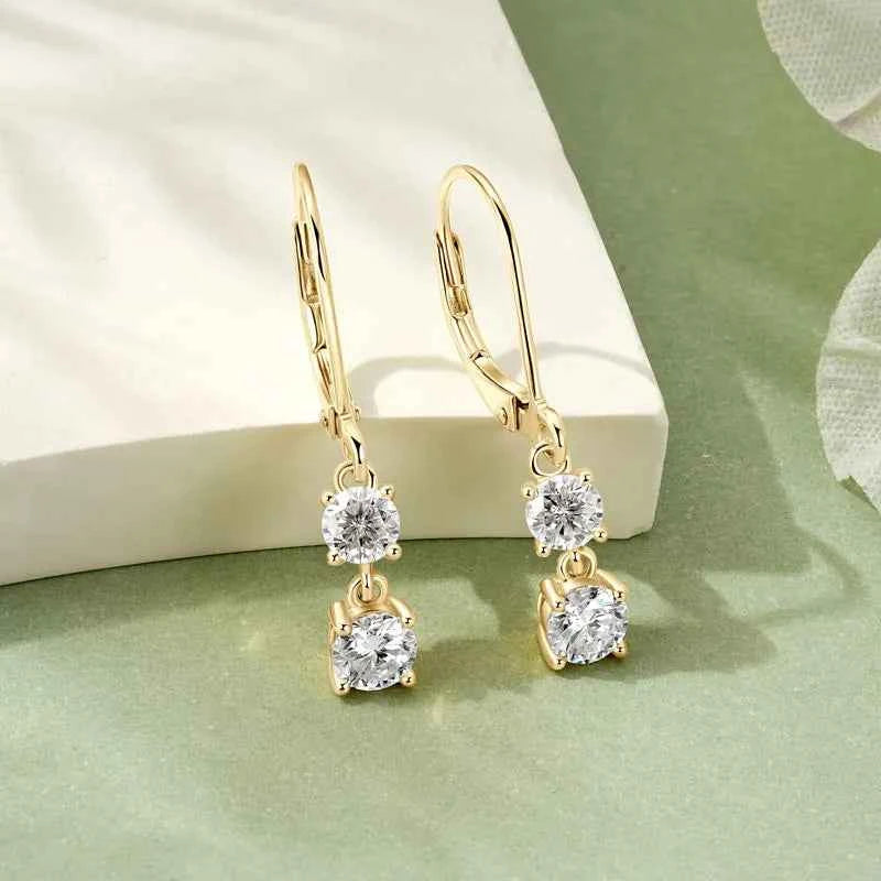 1.4cttw Moissanite Leverback Drop Earrings, 4.5mm & 4mm Stones, 925 Sterling Silver Hoops – Melisande