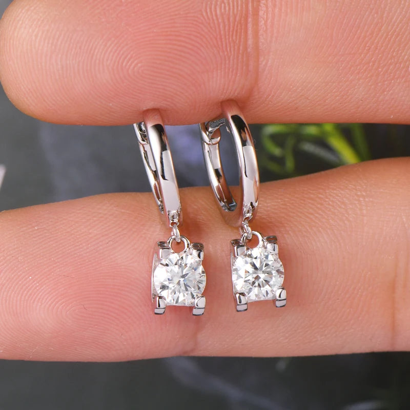 925 Sterling Silver Moissanite Hoop Earrings – 5mm (1ctw) D Color Round Drop Diamond | Melisande