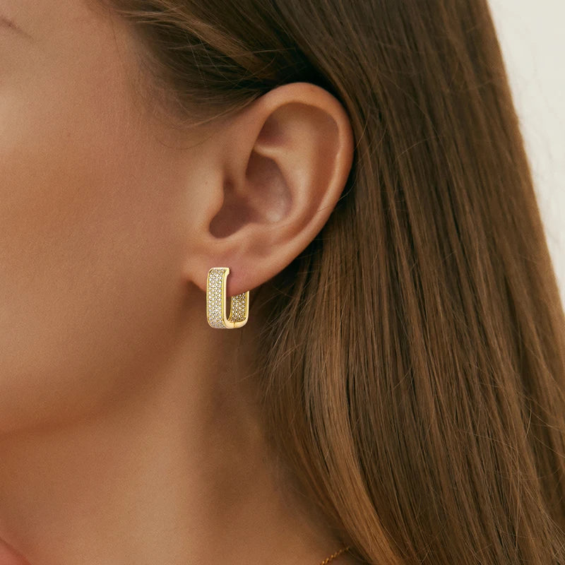 Square Moissanite Hoop Earrings – 925 Sterling Silver Full Round-Cut Piercing Jewelry | Melisande