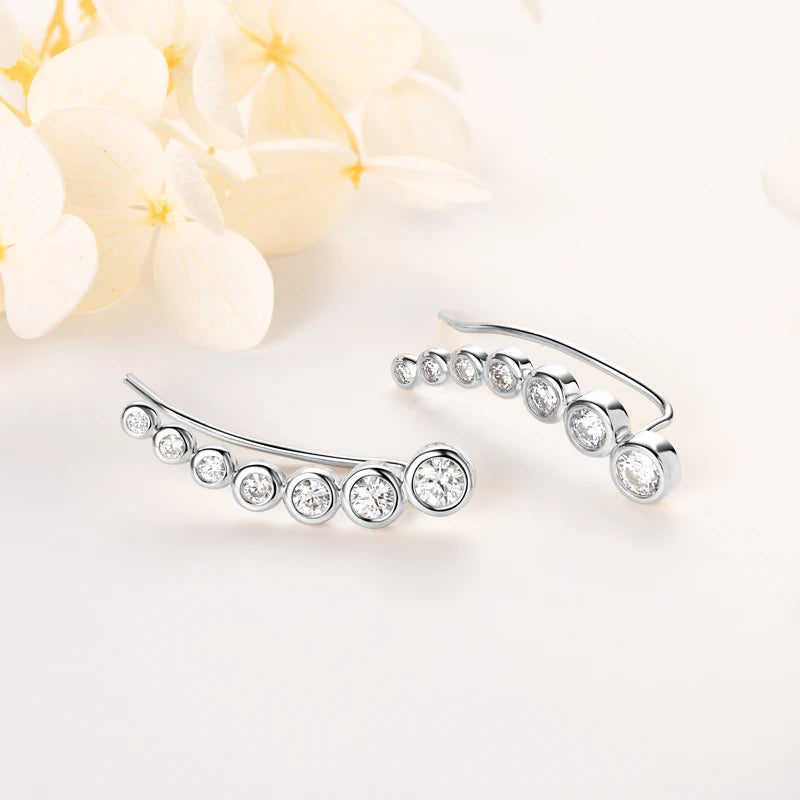1.52cttw Moissanite Climber Earrings – 925 Sterling Silver Full Bezel Elegant Jewelry for Women | Melisande