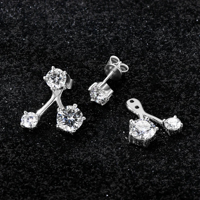 Moissanite Ear Jacket Earrings – 925 Sterling Silver D Color Dual Use Studs for Women Valentine Jewelry | Melisande
