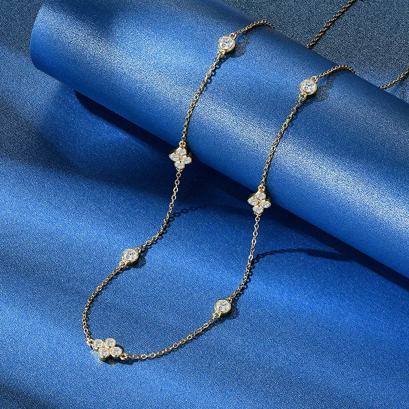 2mm Moissanite Four Clover Pendant Necklace, 925 Sterling Silver Flower Charm Clavicle Chain – Women’s Fine Jewelry – Melisande