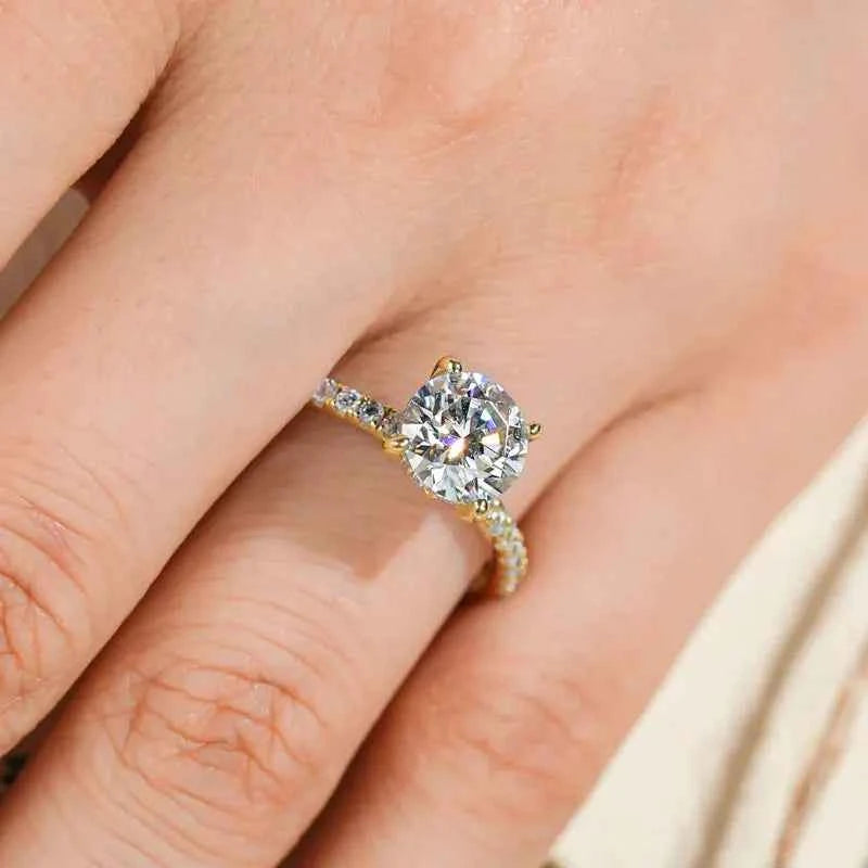 Moissanite Solitaire Ring – 925 Sterling Silver 18K Gold Plated 2.0ct 8mm Engagement Band | Melisande