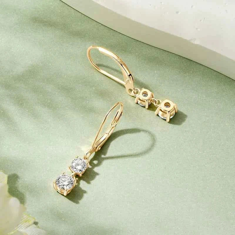 1.4cttw Moissanite Leverback Drop Earrings, 4.5mm & 4mm Stones, 925 Sterling Silver Hoops – Melisande