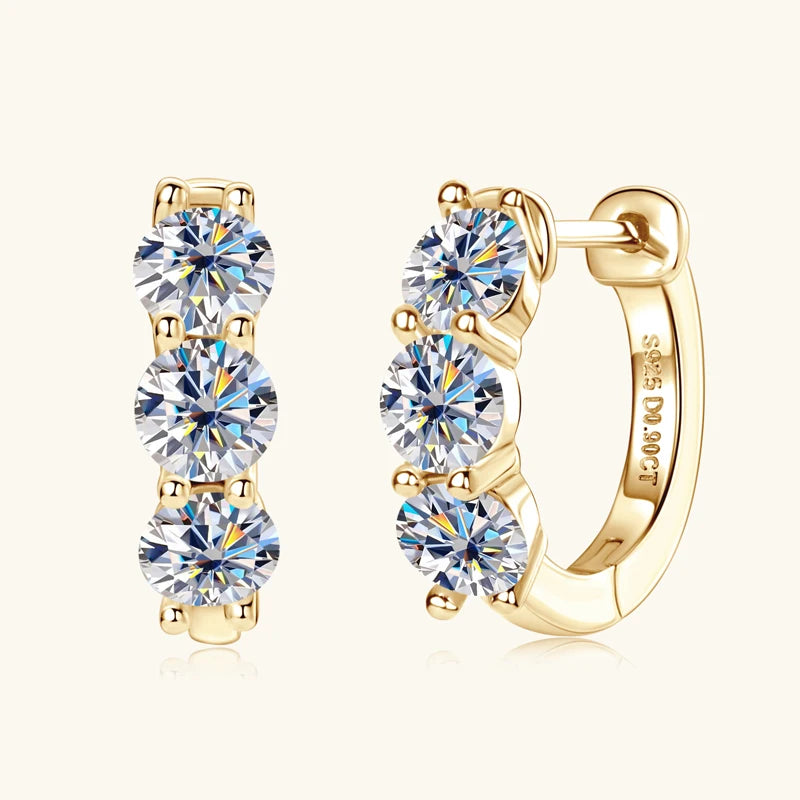 14K Gold Plated Moissanite Hoop Earrings, 3.5mm D Color Stones, 925 Sterling Silver Huggie Design – Women’s Fine Jewelry – Melisande