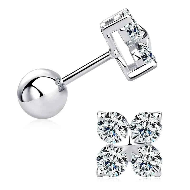 2025 Trendy Four Clover Moissanite Stud Earrings 925 Sterling Silver Flower Piercing Ear Jewelry for Women 3mm Lab Diamond Gifts