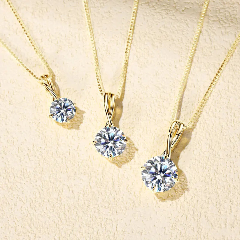 Sparkling D Color Moissanite Pendant Necklace, 1ct / 2ct / 3ct Stones, 925 Sterling Silver Adjustable Chain – Women’s Fine Jewelry – Melisande