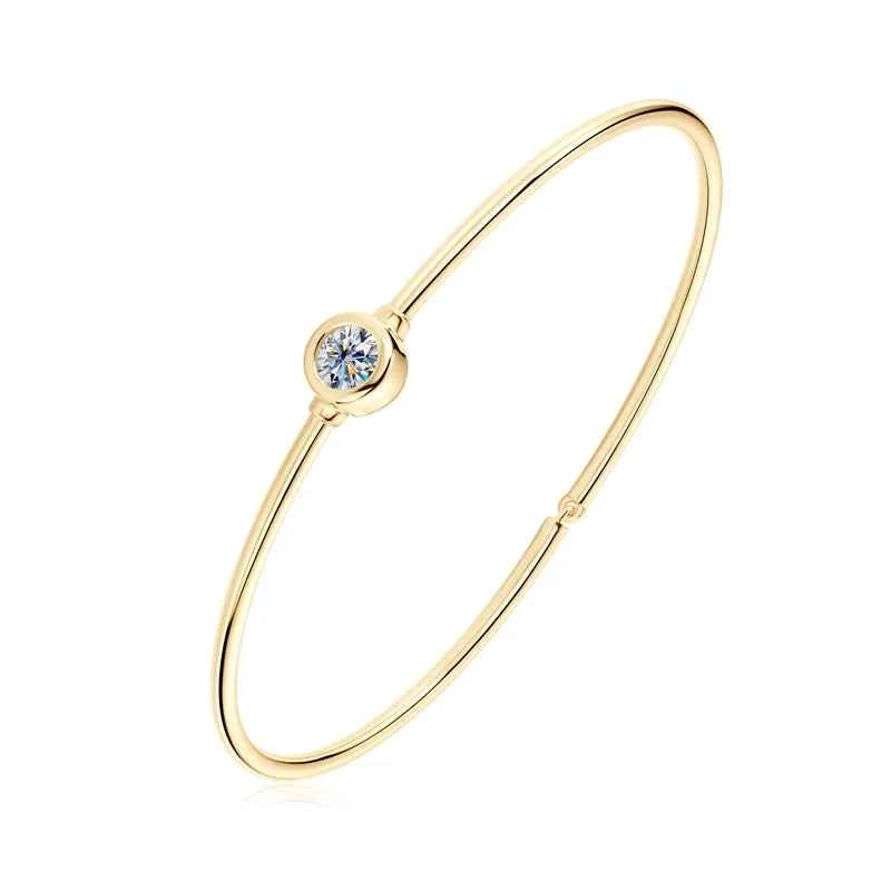 Moissanite Bezel Bangle – 925 Sterling Silver 14K Gold Plated 0.5ct D Color 5mm Stone | Melisande