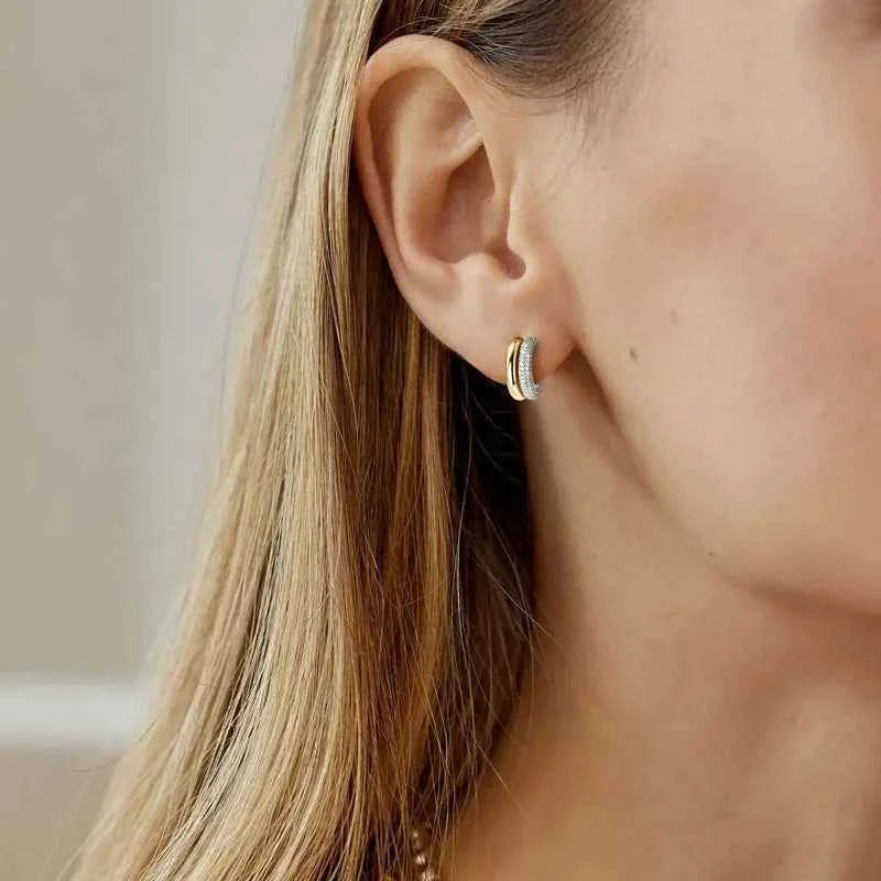 Moissanite Pave Stud Earrings – 925 Sterling Silver C-Shaped Double Open Hoops Jewelry | Melisande