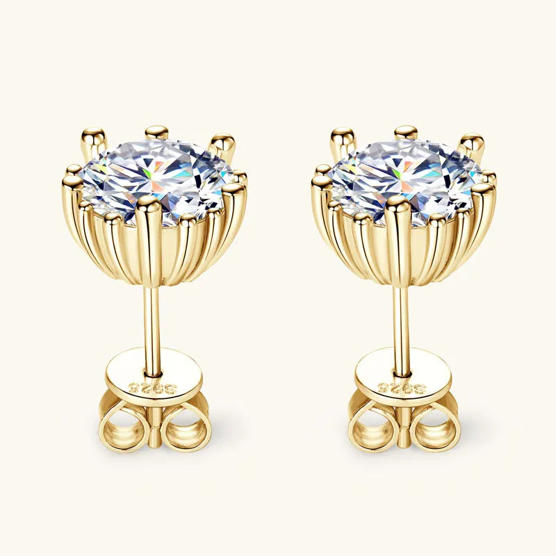18K Gold Plated Moissanite Stud Earrings – 2ct 8mm Stones 925 Sterling Silver Fine Jewelry | Melisande
