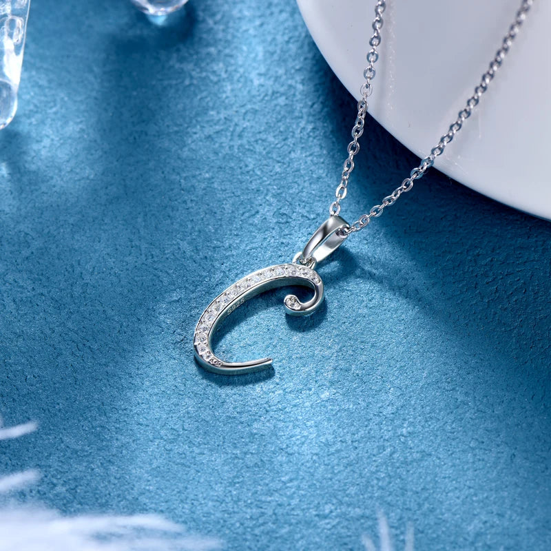 26 Letter Initial Moissanite Name Necklace, Real 925 Sterling Silver Personalized Pendant for Women & Men – Melisande