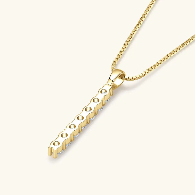 2.8mm 0.56cttw Moissanite Bar Pendant Necklace, 7-Stone Design, 925 Sterling Silver Adjustable Chain (45+5cm)– Melisande