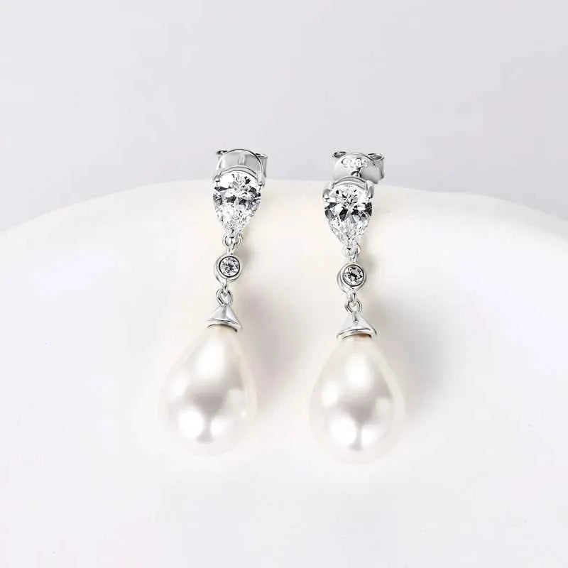 Elegant 13mm White Shell Pearl Drop Stud Earrings, 925 Sterling Silver – Perfect for Engagement & Wedding – Melisande