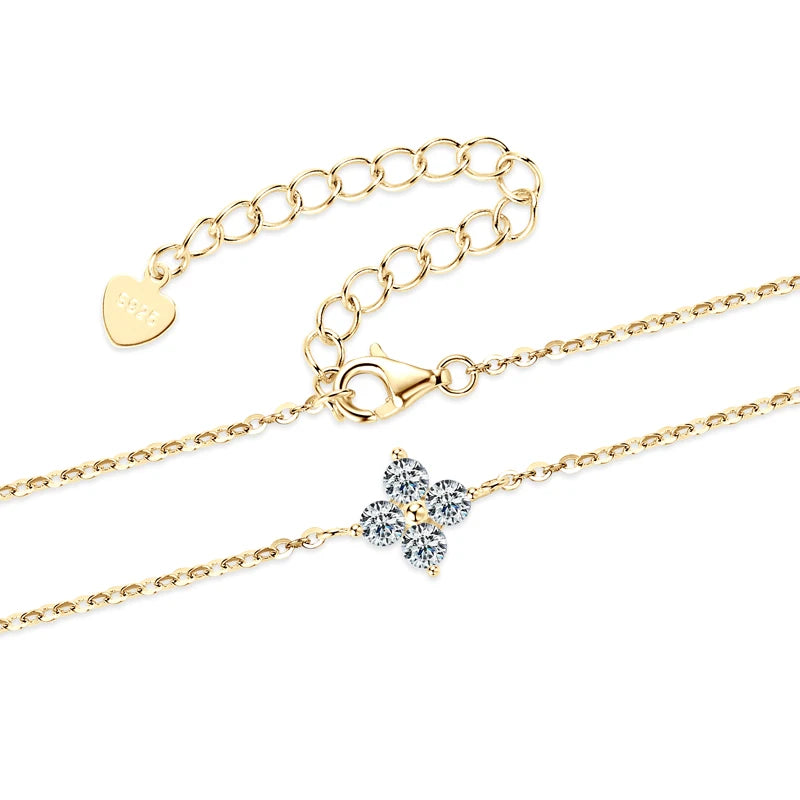 Moissanite Clover Bracelet – 925 Sterling Silver 18K Gold Plated D Color Certified Women’s Charm Jewelry | Melisande