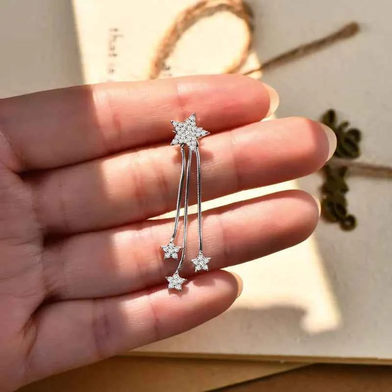 Moissanite Star Tassel Earrings – 925 Sterling Silver Certified Drop Dangle Jewelry | Melisande