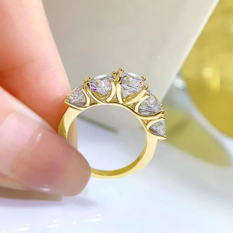 Moissanite Three-Stone Ring – 925 Sterling Silver 2.0cttw D Color 6.5mm Certified Women’s Wedding Band | Melisande