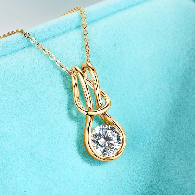 Knot Design Moissanite Pendant Necklace, 8mm 2ct D Color Stone, Adjustable 925 Sterling Silver Chain – Melisande