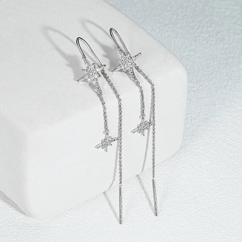 925 Sterling Silver Star Moissanite Earrings – Round Drop Ear Line Piercing Jewelry for Women | Melisande