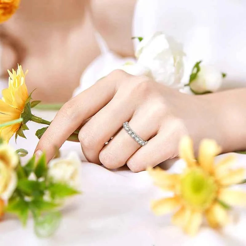 Moissanite Eternity Ring – 925 Sterling Silver White Gold Plated 3mm D Color Wedding Band | Melisande