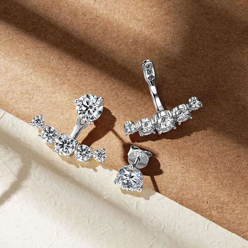 Moissanite Ear Jacket Earrings – 925 Sterling Silver D Color Dual Use Studs for Women Valentine Jewelry | Melisande