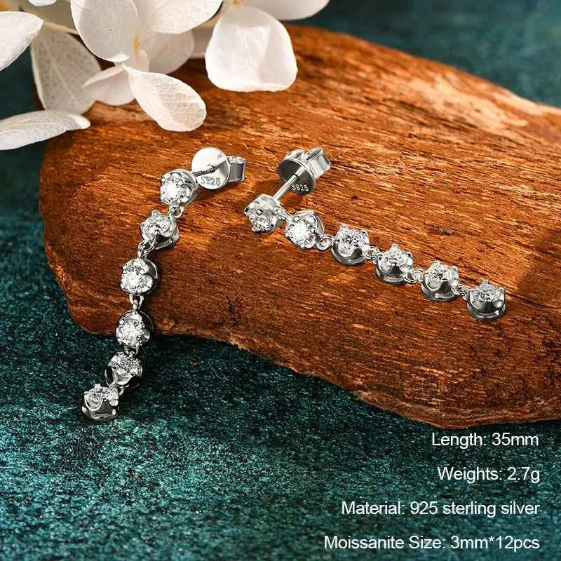 Moissanite Star Tassel Earrings – 925 Sterling Silver Certified Drop Dangle Jewelry | Melisande