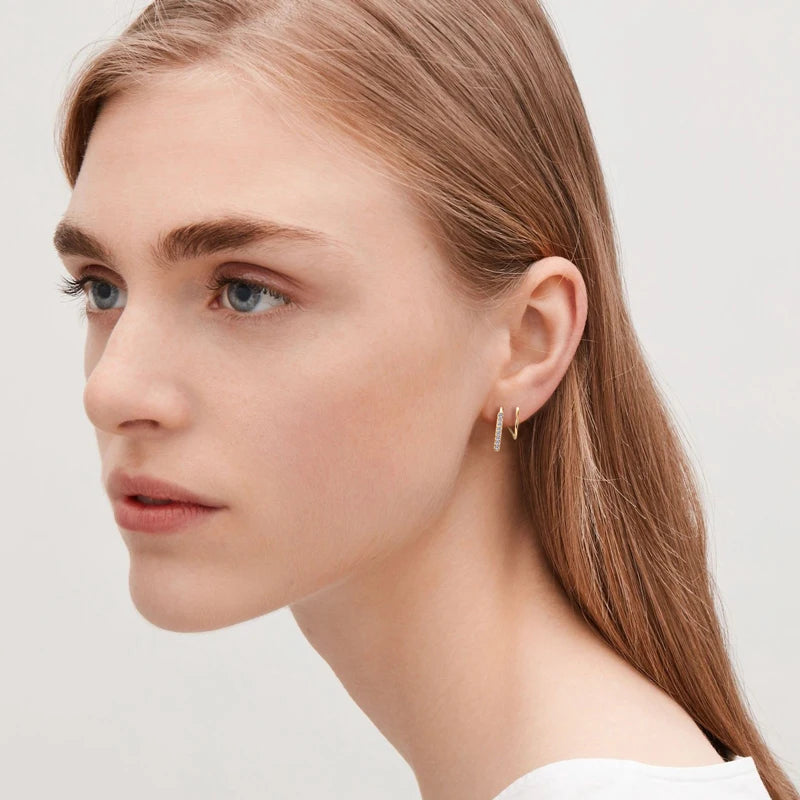 Stylish 14K Gold Bar Spinning Earrings – 925 Sterling Silver Moissanite Piercing Jewelry for Women | Melisande