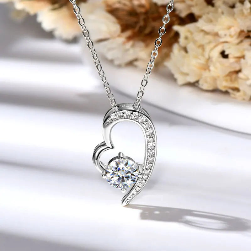 Moissanite Heart Pendant Necklace – 925 Sterling Silver 1.0ct 6.5mm Women’s Romantic Jewelry Gift | Melisande