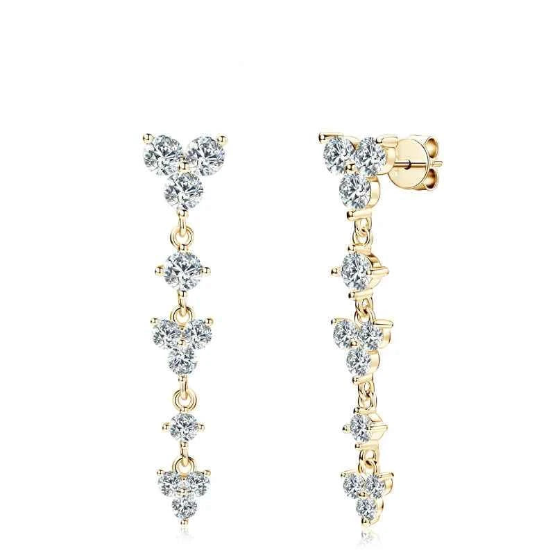 925 Sterling Silver Long Drop Earrings, 4mm D Color Moissanite Piercing Studs – Melisande