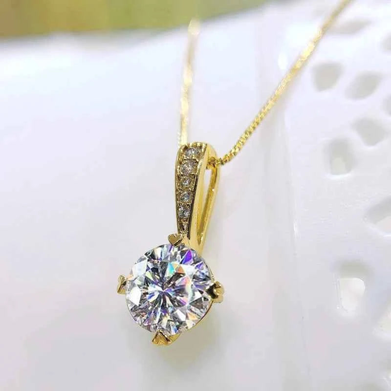 Anziw 925 Silver 1Ct D Color Round Moissanite Pendant Necklace with Real Certificate Women's Necklace Jewelry Heart Shaped Claw