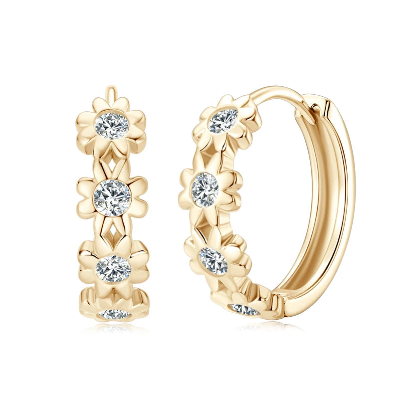 18K Yellow Gold Flower Hoop Earrings – 925 Sterling Silver 2.2mm Moissanite Women’s Fine Jewelry | Melisande