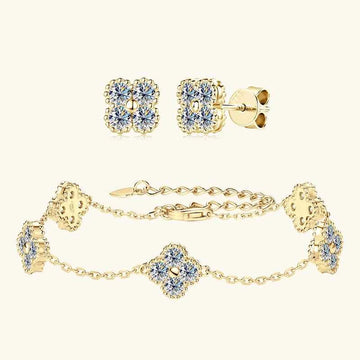3mm D Color Moissanite Clover Jewelry Set, 925 Sterling Silver Necklace, Earrings & Bracelet (3-in-1 Set) – Melisande