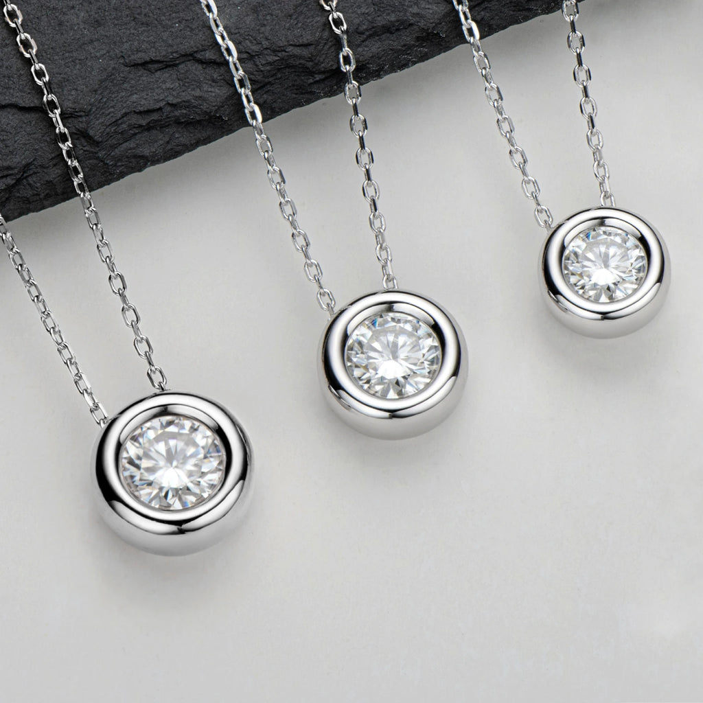Sparkling D Color Moissanite Pendant Necklace, 1ct / 2ct / 3ct Stones, 925 Sterling Silver Adjustable Chain – Women’s Fine Jewelry – Melisande