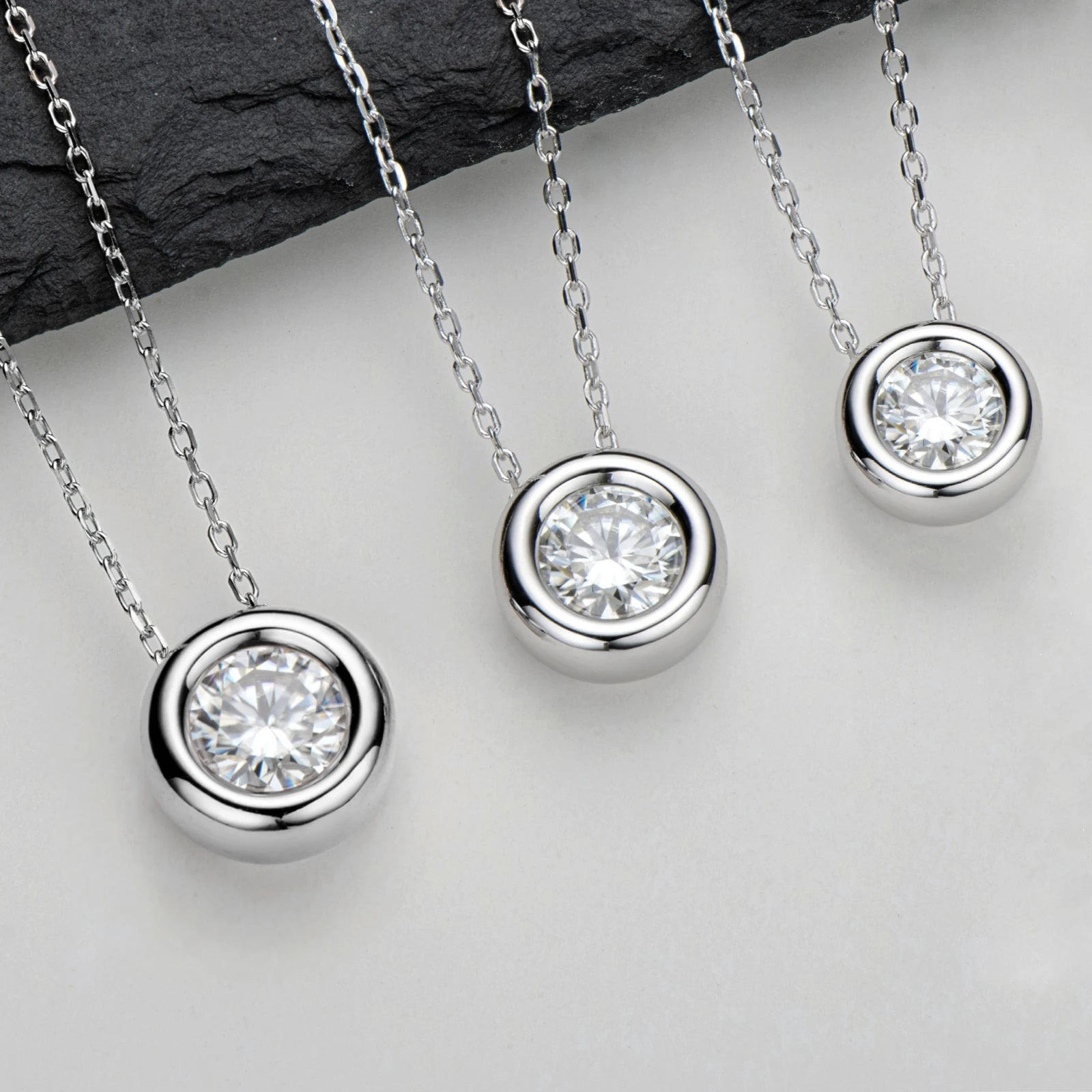 Sparkling D Color Moissanite Pendant Necklace, 1ct / 2ct / 3ct Stones, 925 Sterling Silver Adjustable Chain – Women’s Fine Jewelry – Melisande