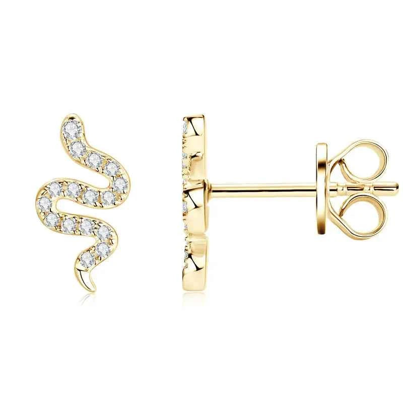 Tiny Spirit Snake Moissanite Stud Earrings, Real 925 Sterling Silver – Melisande