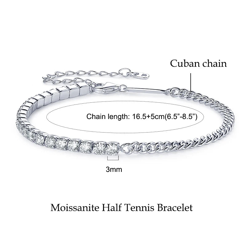 Moissanite Tennis Bracelet, 925 Sterling Silver, 14K Gold Plated, 3mm & 5mm D VVS1 Round Stones – Women’s Fine Jewelry – Melisande