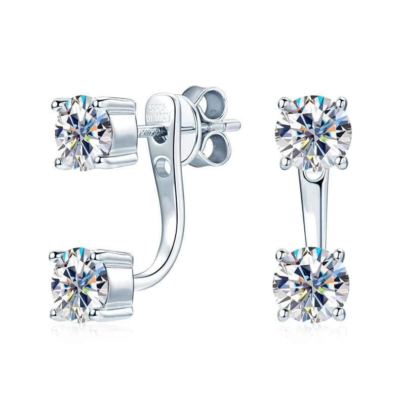 Moissanite Dual Stud Earrings – 925 Sterling Silver 5mm D Color Front & Back Piercing | Melisande