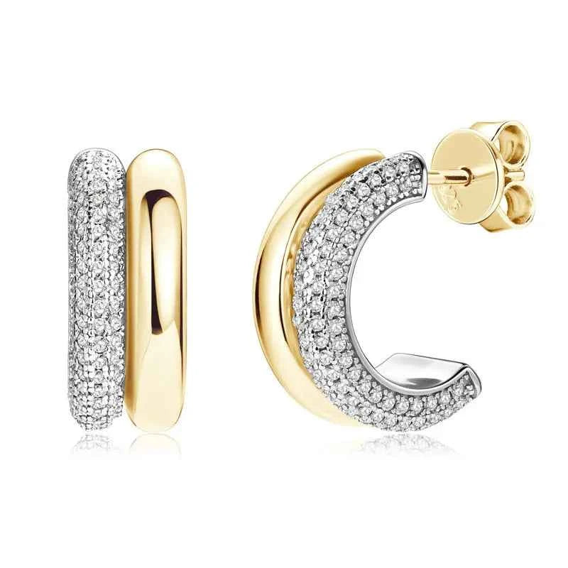 Moissanite Pave Stud Earrings – 925 Sterling Silver C-Shaped Double Open Hoops Jewelry | Melisande