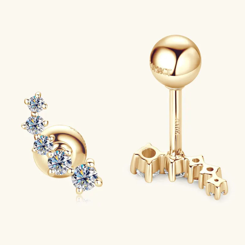 Moissanite Stud Earrings – 10K Yellow Gold D Color 5-Stone Certified Wedding Jewelry | Melisande