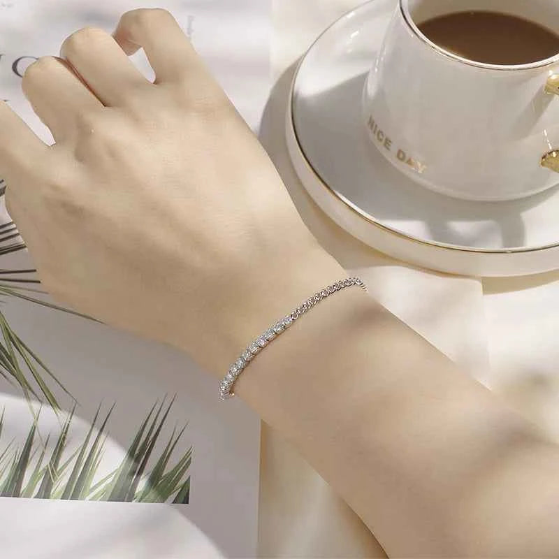 18k Gold Plated Half Tennis Bracelet 2mm 3mm D Moissanite Cuban Bracelet Real 925 Silver Chain for Women Men Certified Jewelry