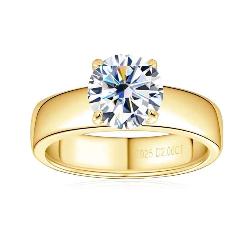 Moissanite Ring – 925 Sterling Silver 18K Gold Plated 2ct 8mm Wide Band Wedding Ring | Melisande