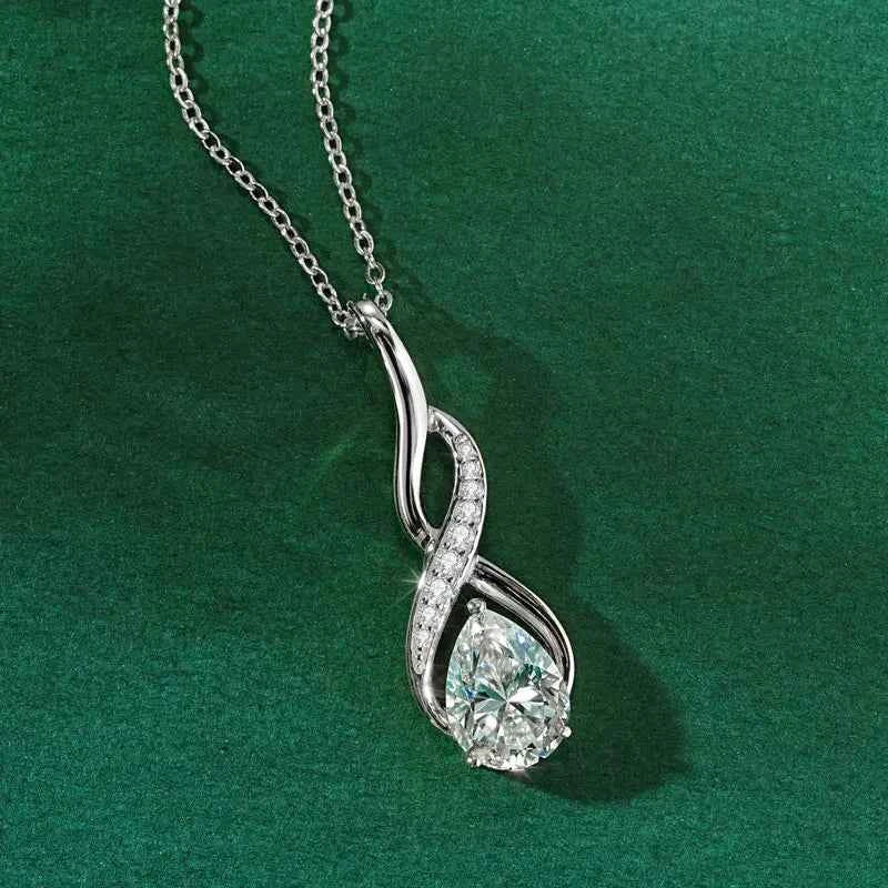 Anziw 7x10mm 2ct Pear Cut Moissanite Infinity Pendant Necklace for Women 925 Sterling Silver Adjustable Chain Fine Jewelry Gift