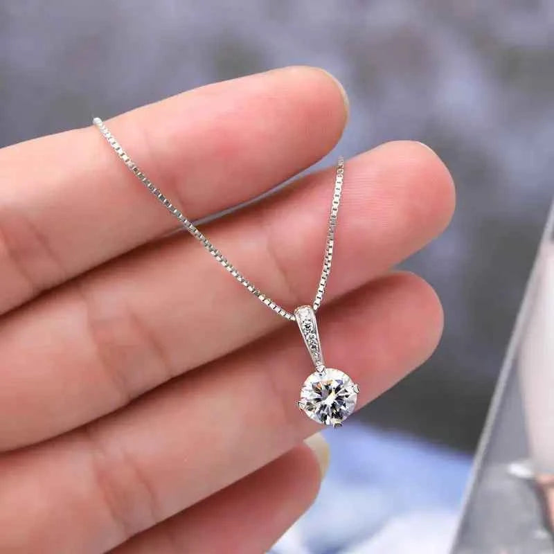 Anziw New Women's Necklace 2CT D Color Moissanite Drop Necklaces 1ct Certificate Real Silver 925 Jewelry Heart Shaped Claw Round