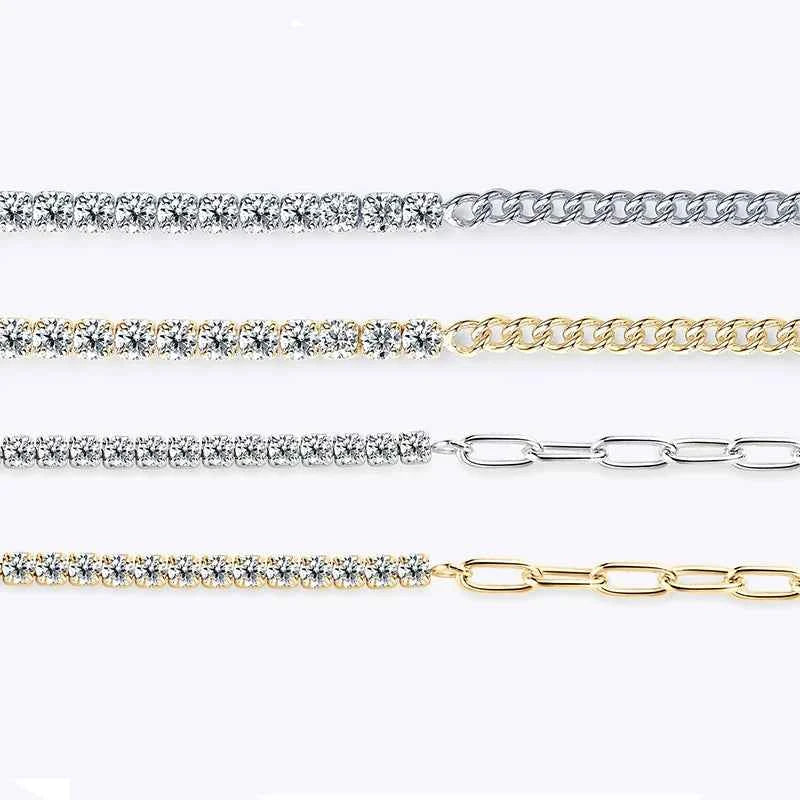 18k Gold Plated Half Tennis Bracelet 2mm 3mm D Moissanite Cuban Bracelet Real 925 Silver Chain for Women Men Certified Jewelry