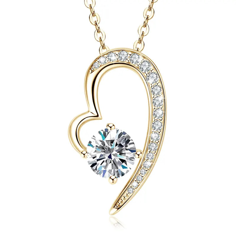 Moissanite Heart Pendant Necklace – 925 Sterling Silver 1.0ct 6.5mm Women’s Romantic Jewelry Gift | Melisande
