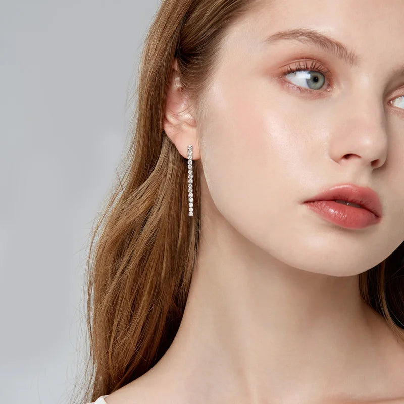 Long Drop Moissanite Tennis Earrings – 925 Sterling Silver 2.5mm D–E Color Stones for Women | Melisande