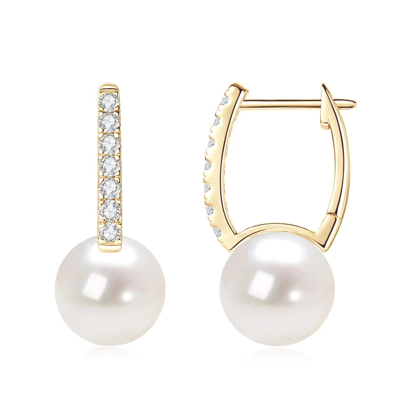 Moissanite & Pearl Hoop Earrings – 925 Sterling Silver 10mm Hoops with 1.8mm Stones Women’s Jewelry Gift | Melisande