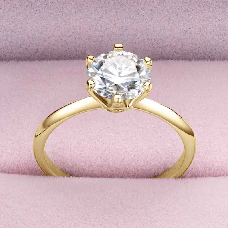 Moissanite Solitaire Ring – 925 Sterling Silver Yellow Gold Plated 2–3ct Certified | Melisande