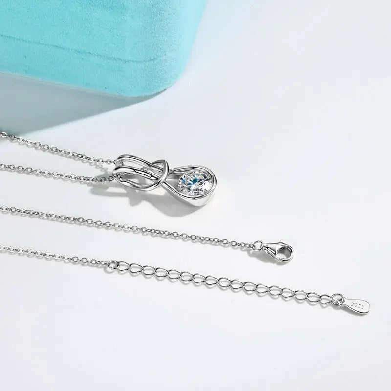 Knot Design Moissanite Pendant Necklace, 8mm 2ct D Color Stone, Adjustable 925 Sterling Silver Chain – Melisande