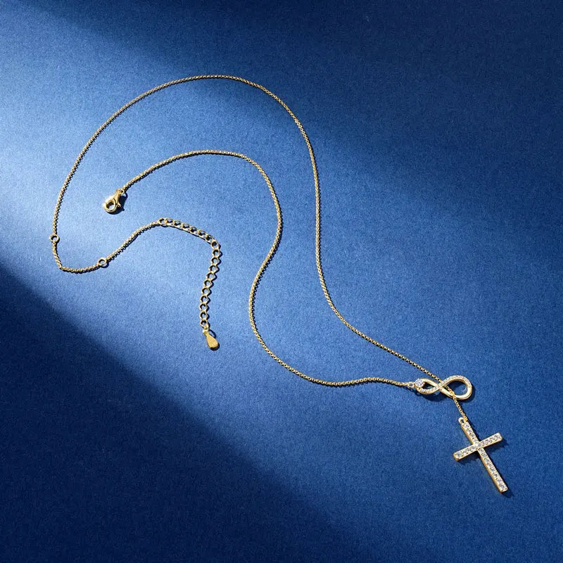 Faith Hope Cross & Infinity Moissanite Pendant Necklace, 925 Sterling Silver - Melisande