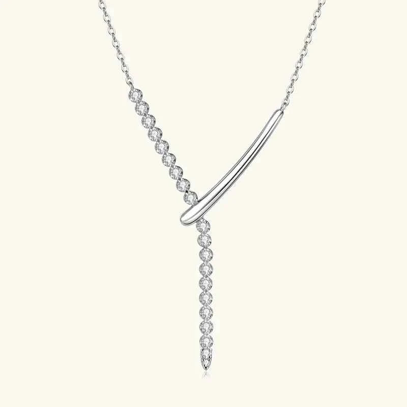 Large “Y” Letter Moissanite Pendant Necklace, D Color Stones, 925 Sterling Silver Y-Shaped Design Adjustable Chain – Melisande